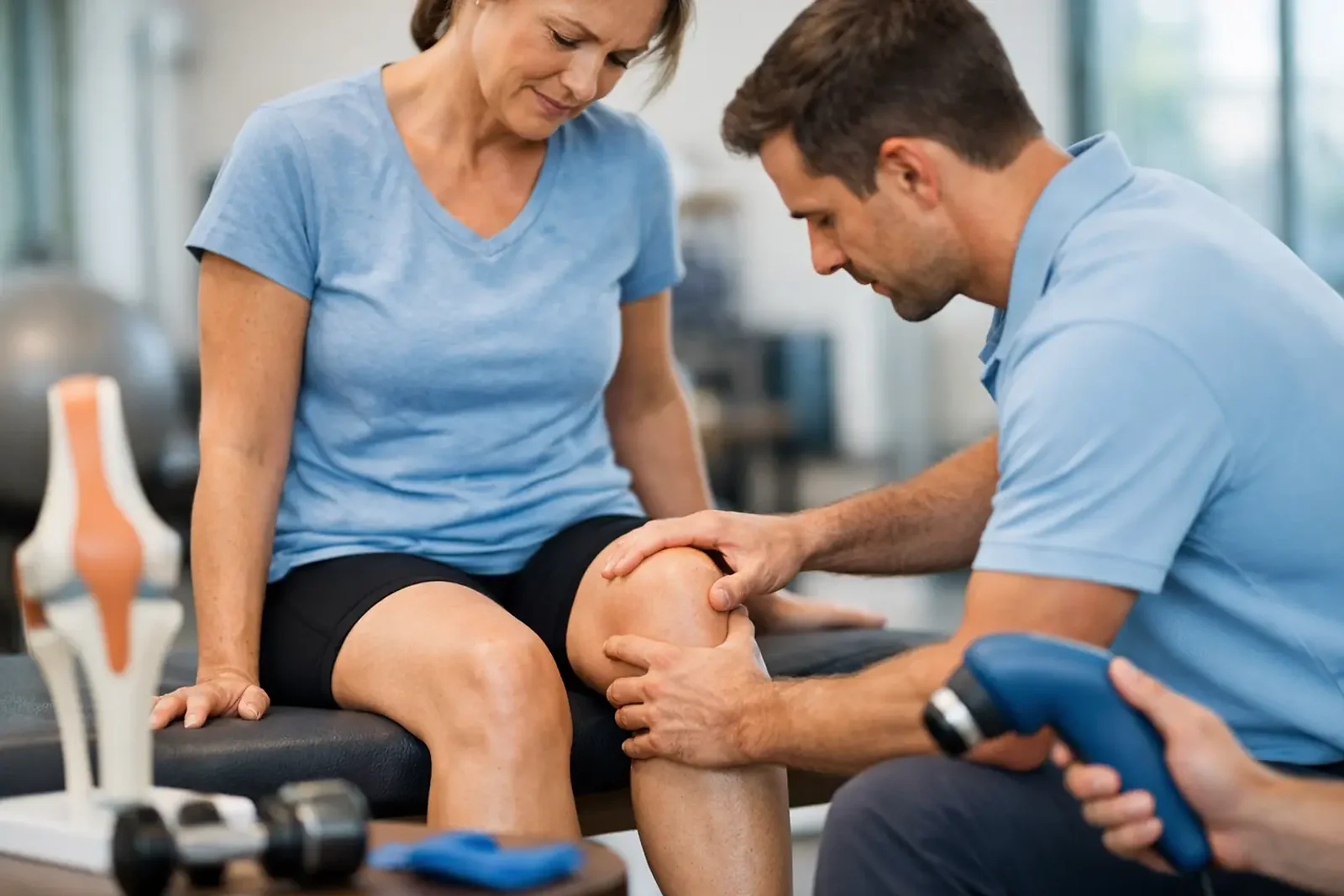 A person holding their knee, illustrating knee pain