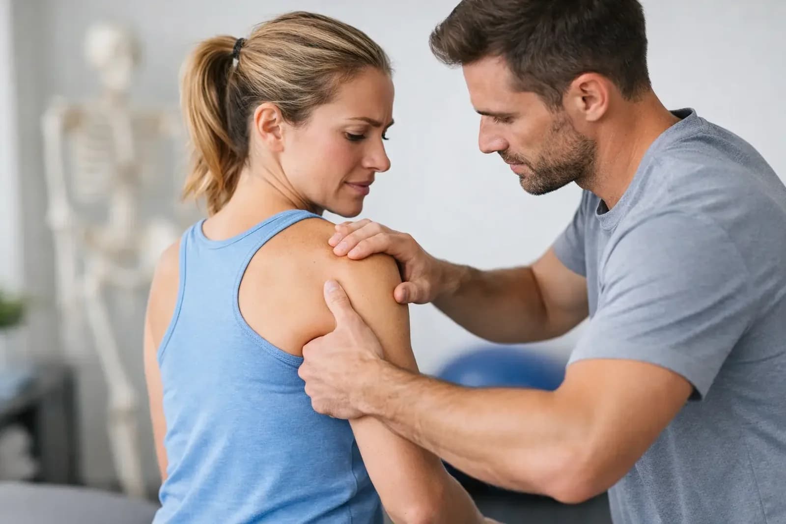 Shoulder being assessed by a clinician